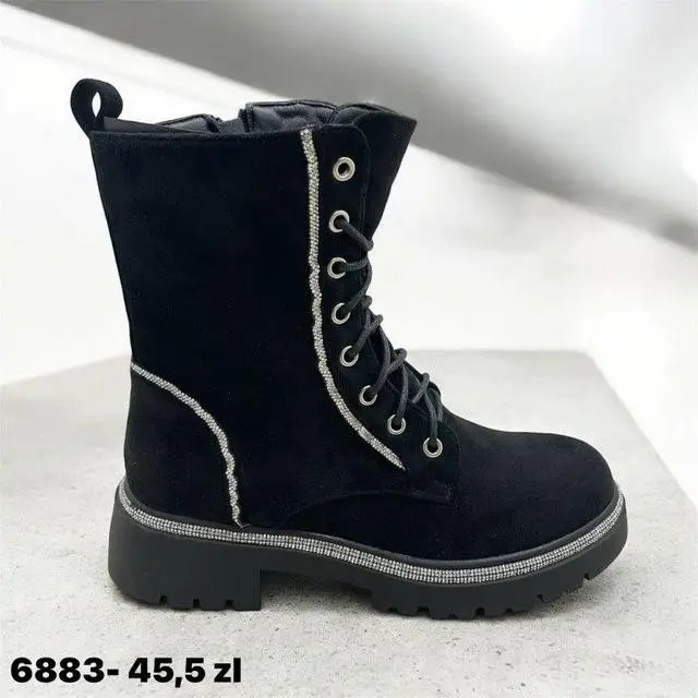 Botki na płaskim damskie 6883 BLACK