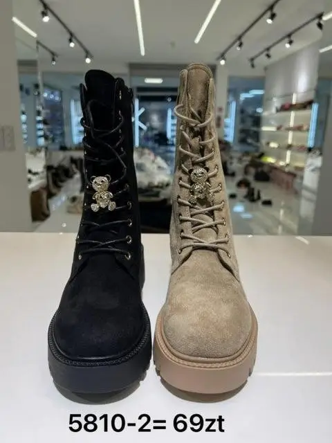 Botki na płaskim (36-41, 12par) 5810-2 BLACK KHAKI