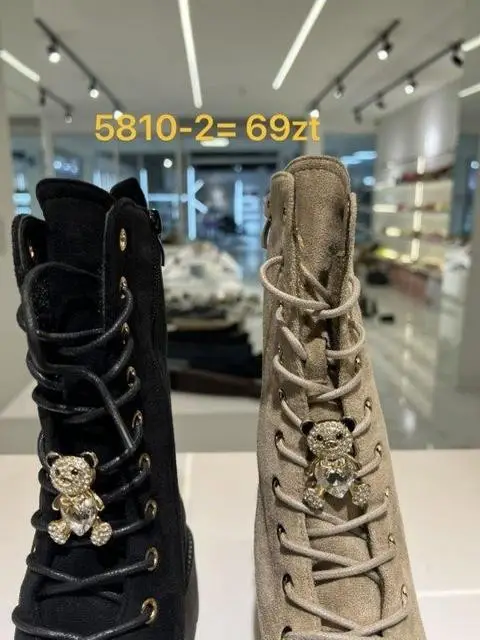 Botki na płaskim (36-41, 12par) 5810-2 BLACK KHAKI