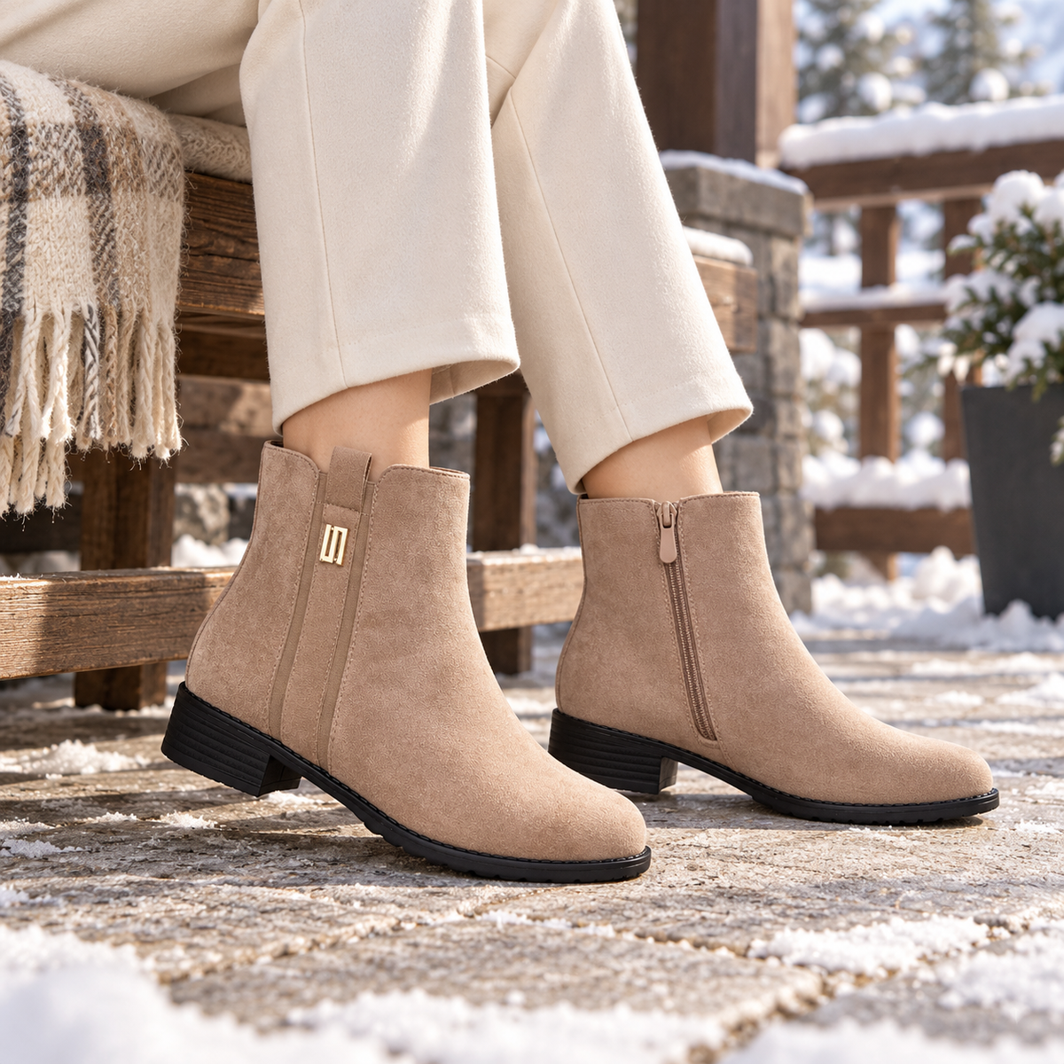 Botki na płaskim (36-41, 12par) H2178C KHAKI