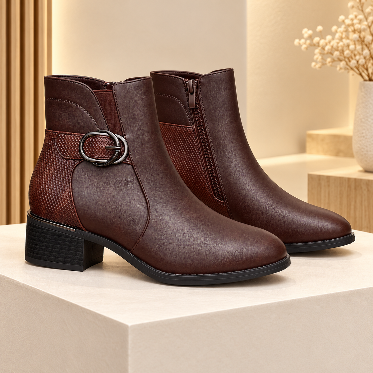 Botki damskie (36-41, 12par) 2819-2 BROWN