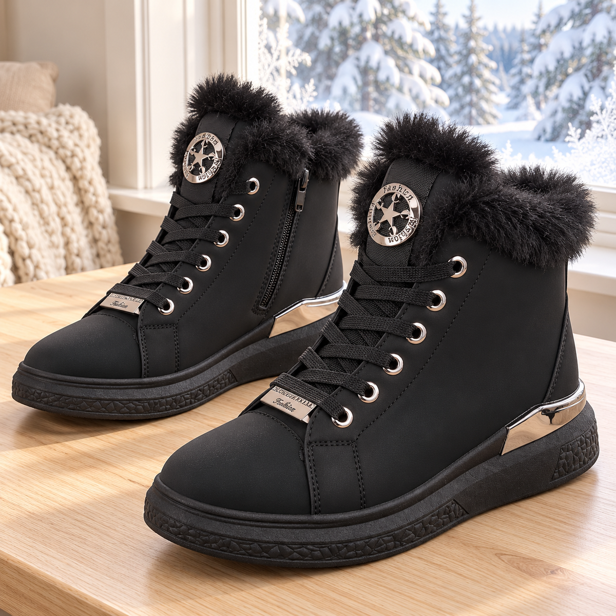 Botki damskie ocieplane (36-41, 12par) D6977-1 BLACK
