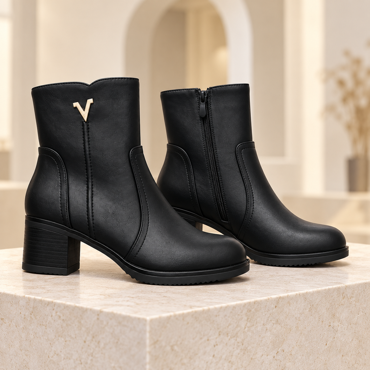 Botki na obcasie (36-41, 12par) H2611-1A BLACK