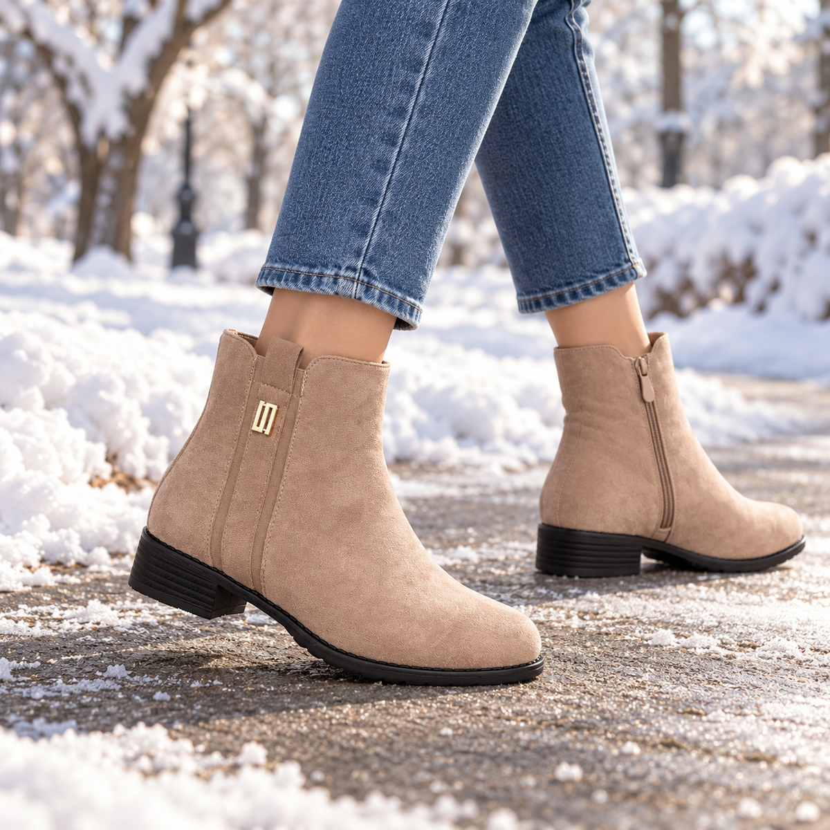 Botki na płaskim (36-41, 12par) H2178C KHAKI