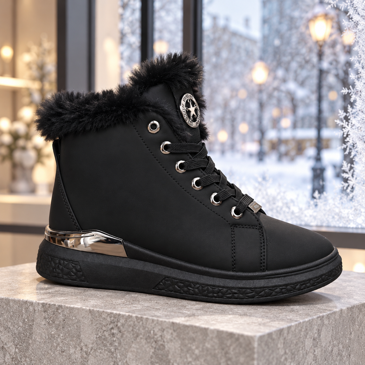 Botki damskie ocieplane (36-41, 12par) D6977-1 BLACK