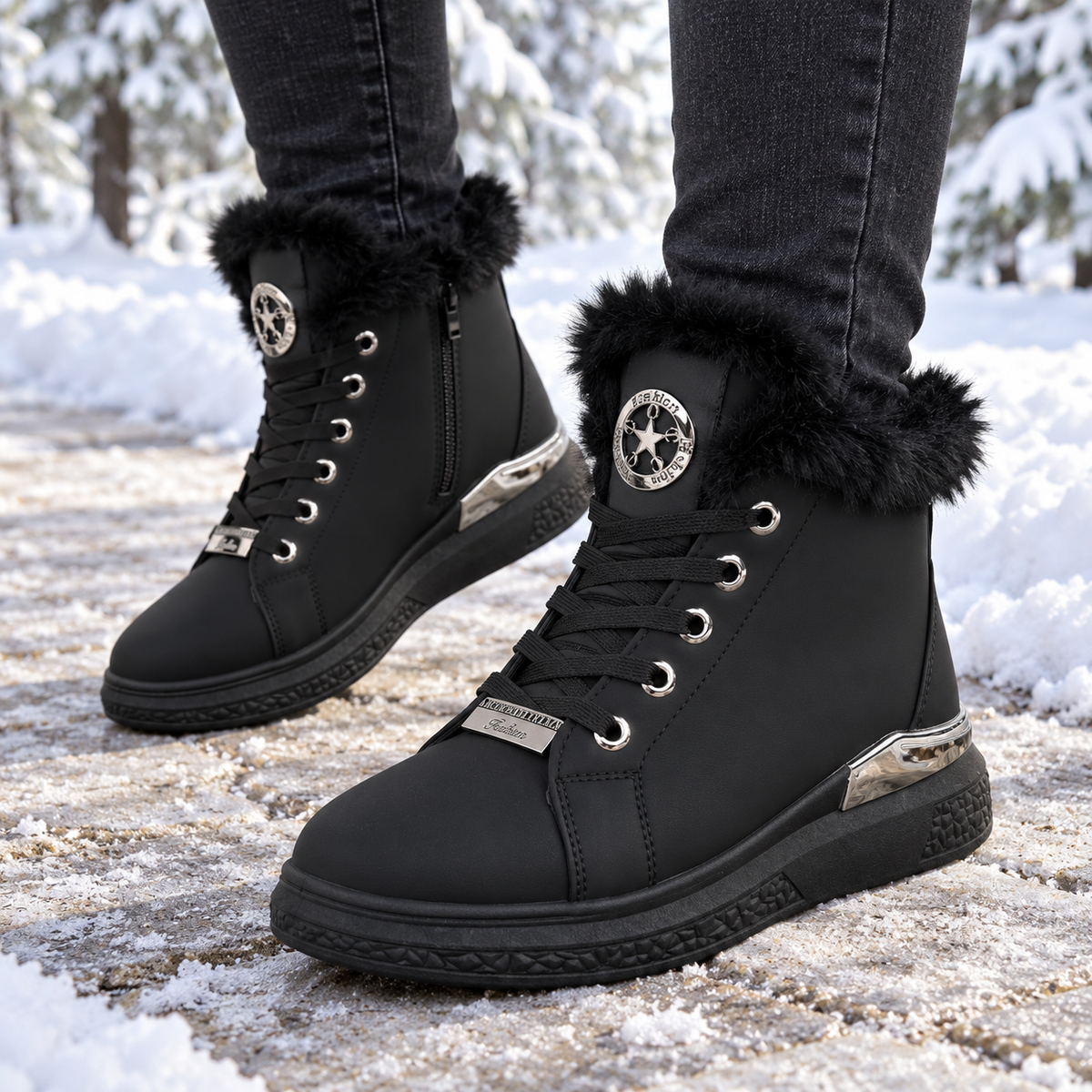 Botki damskie ocieplane (36-41, 12par) D6977-1 BLACK