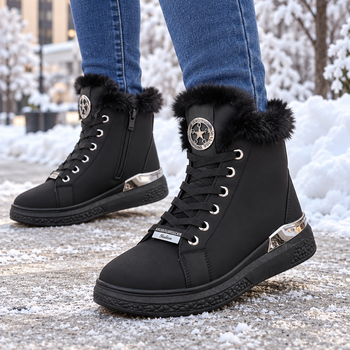 Botki damskie ocieplane (36-41, 12par) D6977-1 BLACK