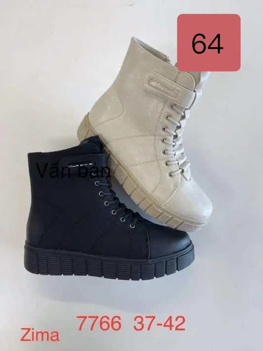 Botki na płaskim damskie (37-42, 12par) 7766 BLACK BEIGE