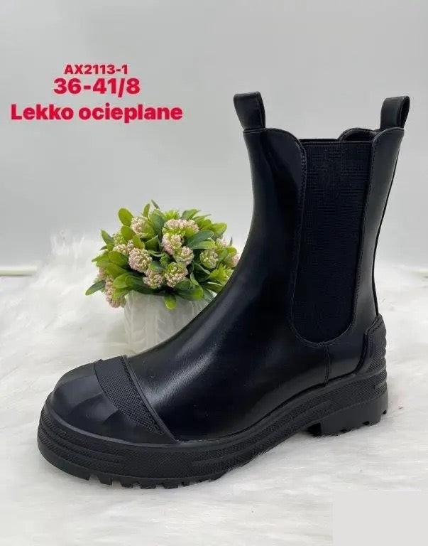 Botki na płaskim- LEKKO OCIEPLANE (36-41, 8par) AX2113-1 BLACK