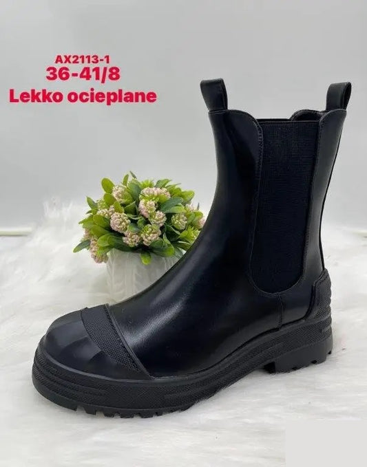 Botki na płaskim- LEKKO OCIEPLANE (36-41, 8par) AX2113-1 BLACK