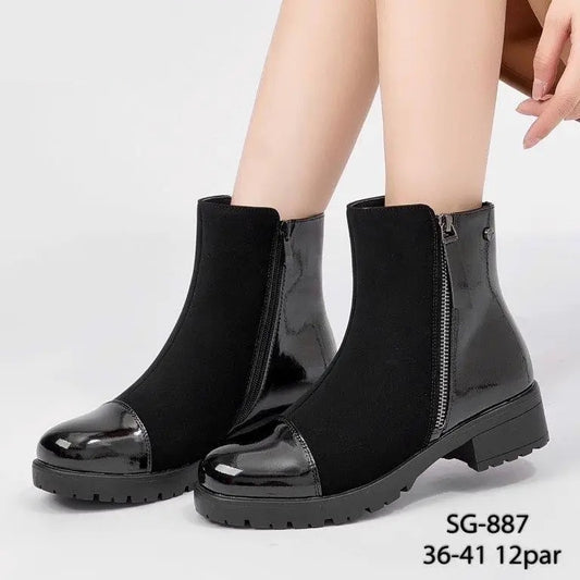 Botki na płaskim damskie (36-41, 12par) SG-887 BLACK