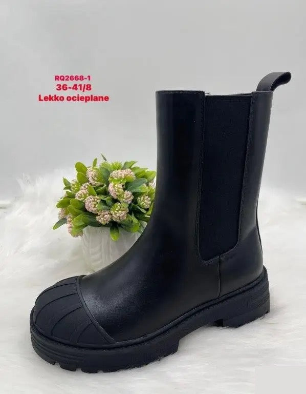Botki na płaskim- LEKKO OCIEPLANE (36-41, 8par) RQ2668-1 BLACK