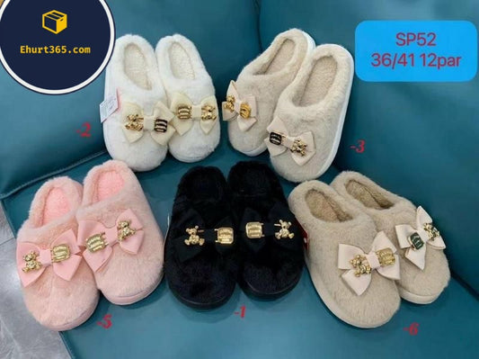 Kapcie Damskie SP52 (36-41,12p) Black White Beige