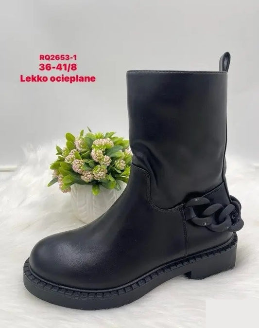 Botki na płaskim- LEKKO OCIEPLANE (36-41, 8par) RQ2653-1 BLACK