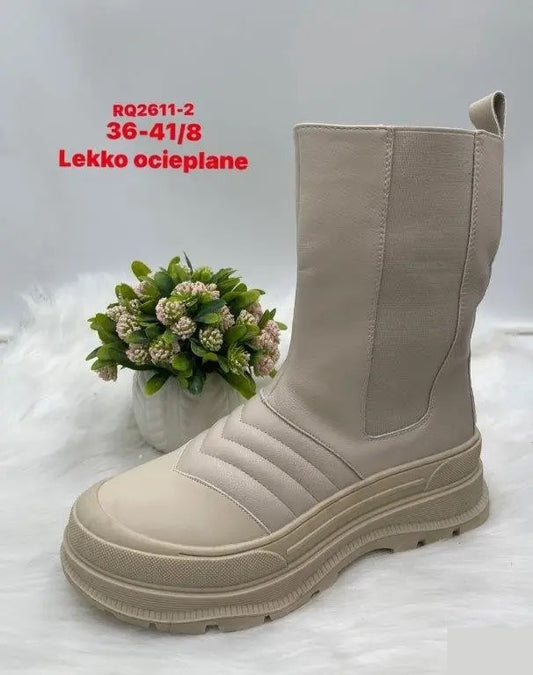 Botki na płaskim- LEKKO OCIEPLANE (36-41, 8par) RQ2611-2 BEIGE