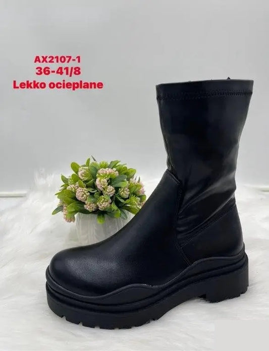 Botki na płaskim- LEKKO OCIEPLANE (36-41, 8par) AX2107-1 BLACK
