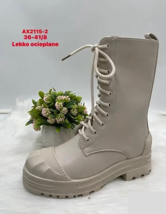 Botki na płaskim- LEKKO OCIEPLANE (36-41, 8par) AX2115-2 BEIGE