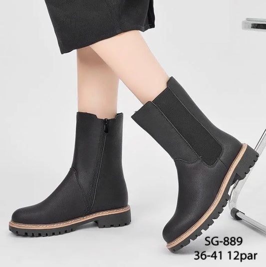 Botki na płaskim damskie (36-41, 12par) SG-889 BLACK