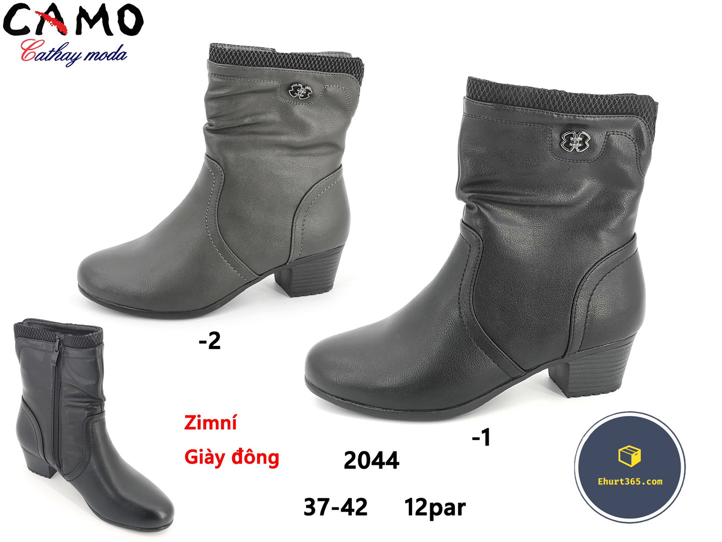 Botki damskie (36-41, 12par) 2044 BLACK GREY