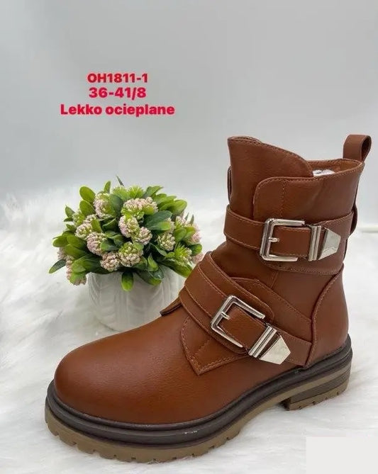 Botki na płaskim- LEKKO OCIEPLANE (36-41, 8par) OH1811-1 BROWN