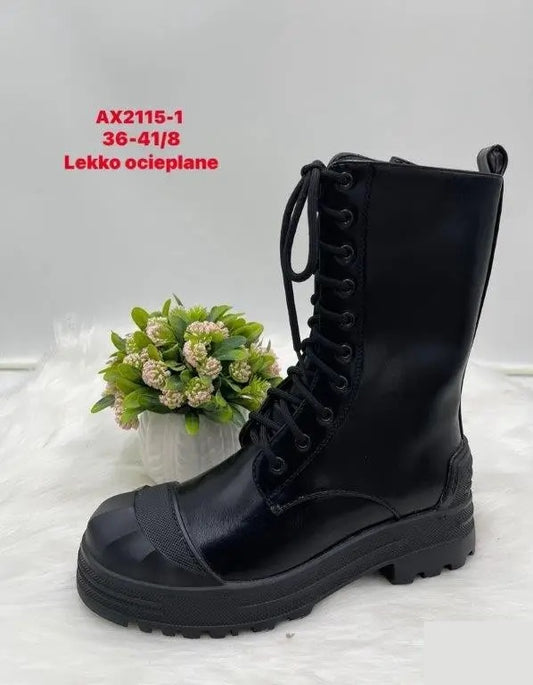 Botki na płaskim- LEKKO OCIEPLANE (36-41, 8par) AX2115-1 BLACK