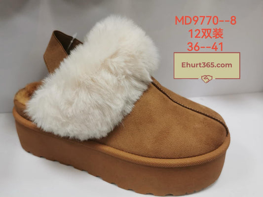 Kapcie zakryte palce damskie-OCIEPLANE (36-41, 12par) MD9770-8 CAMEL