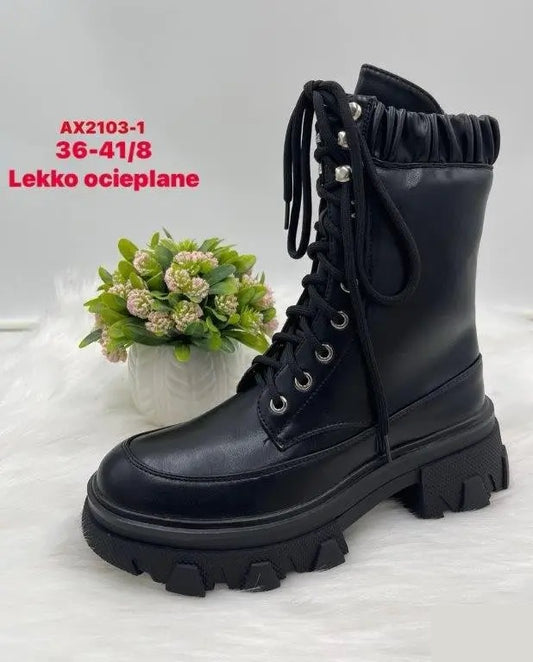 Botki na płaskim- LEKKO OCIEPLANE (36-41, 8par) AX2103-1 BLACK