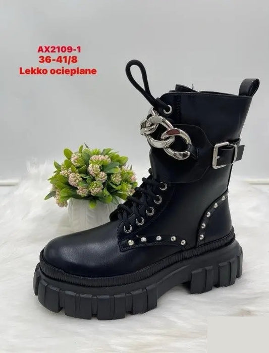 Botki na płaskim- LEKKO OCIEPLANE (36-41, 8par) AX2109-1 BLACK