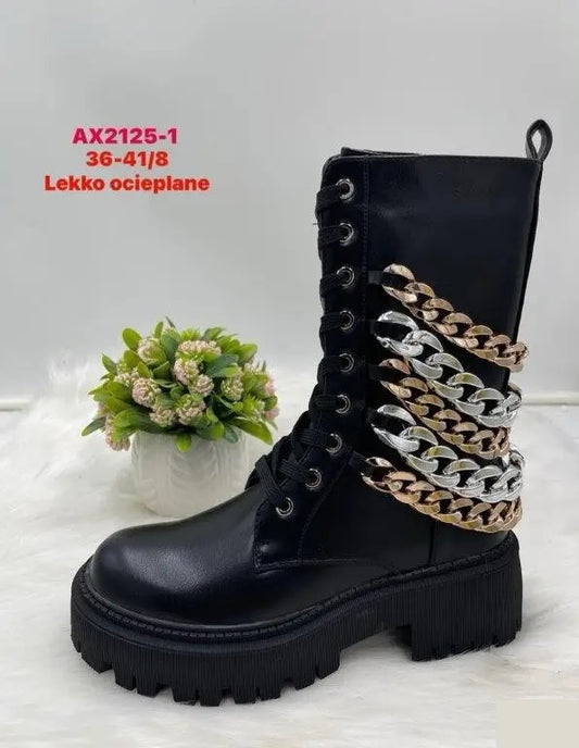Botki na płaskim- LEKKO OCIEPLANE (36-41, 8par) AX2125-1 BLACK