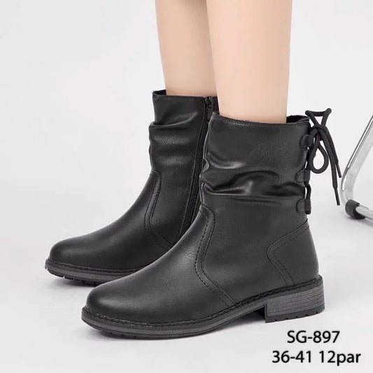 Botki na płaskim damskie (36-41, 12par) SG-897 BLACK