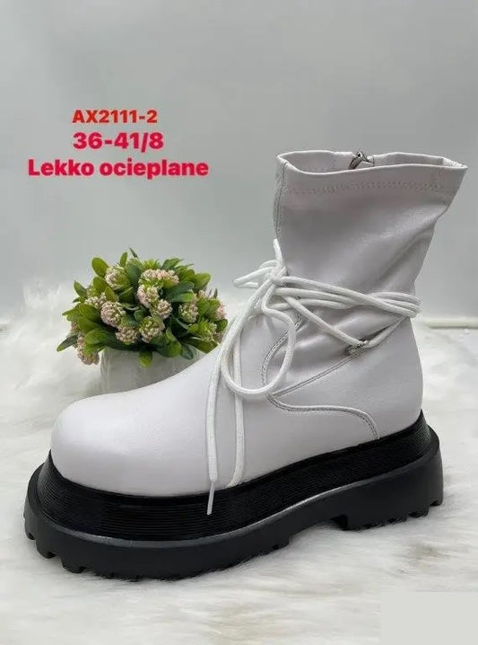 Botki na płaskim- LEKKO OCIEPLANE (36-41, 8par) AX2111-2 BEIGE