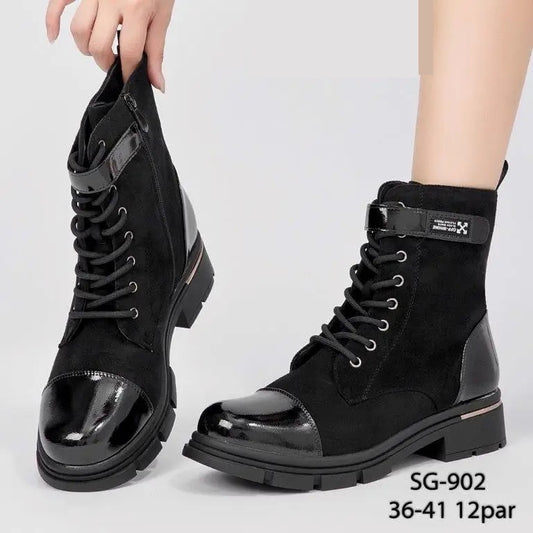 Botki na płaskim damskie (36-41, 12par) SG-902 BLACK