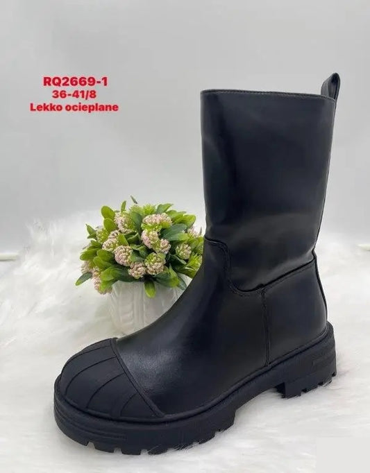 Botki na płaskim- LEKKO OCIEPLANE (36-41, 8par) RQ2669-1 BLACK