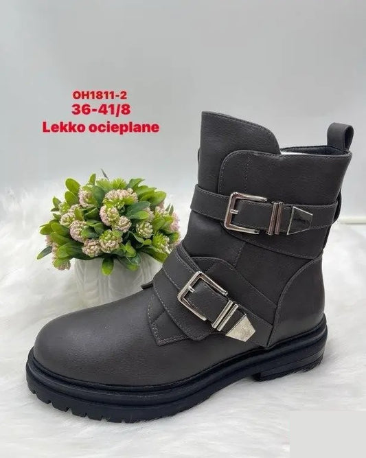Botki na płaskim- LEKKO OCIEPLANE (36-41, 8par) OH1811-2 GREY