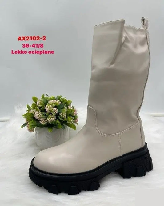 Botki na płaskim- LEKKO OCIEPLANE (36-41, 8par) AX2102-2 BEIGE