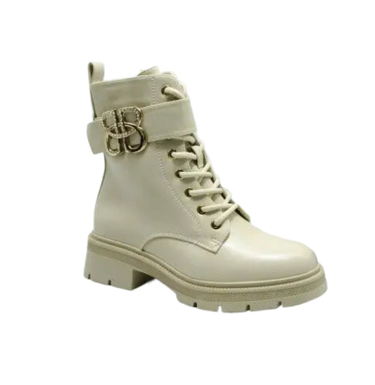 Botki na płaskim damskie AM7521 BEIGE