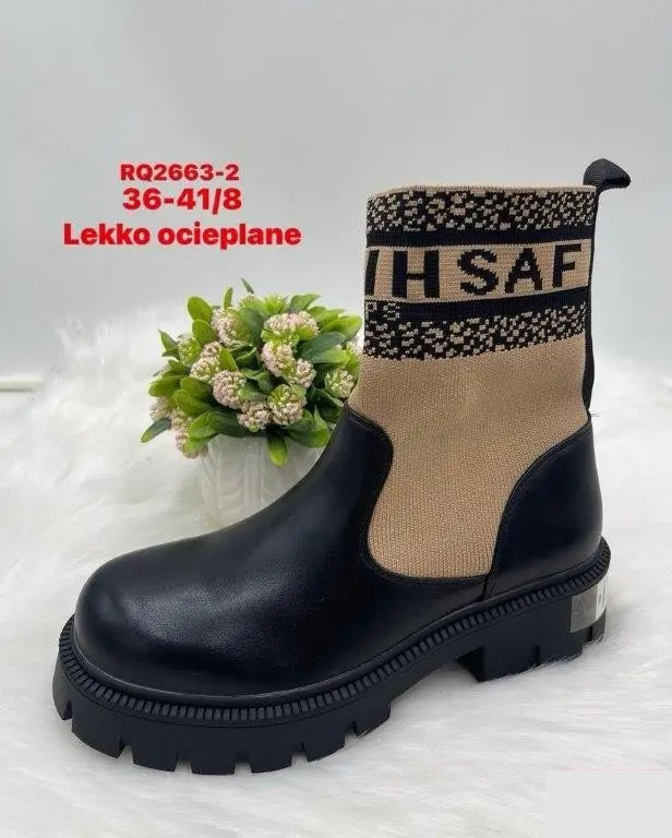 Botki na płaskim- LEKKO OCIEPLANE (36-41, 8par) RQ2663-2 BLACK