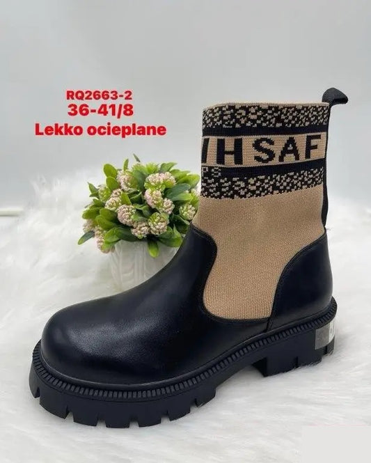 Botki na płaskim- LEKKO OCIEPLANE (36-41, 8par) RQ2663-2 BLACK