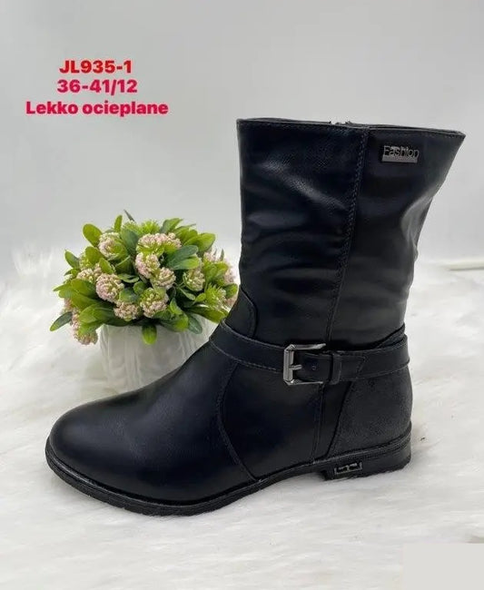 Botki na płaskim- LEKKO OCIEPLANE (36-41, 8par) JL935-1 BLACK