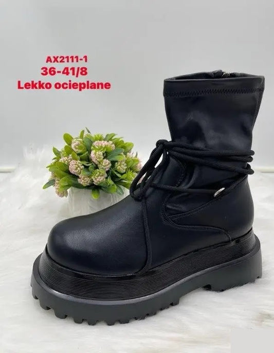 Botki na płaskim- LEKKO OCIEPLANE (36-41, 8par) AX2111-1 BLACK