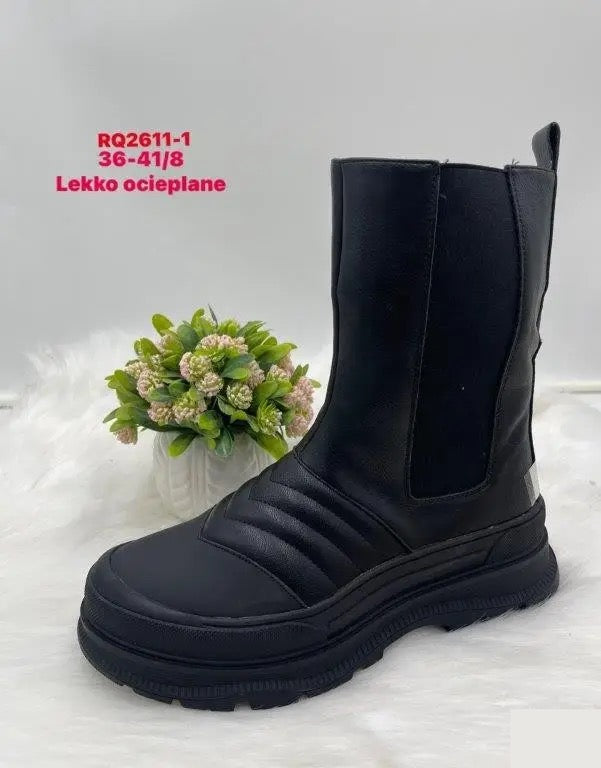 Botki na płaskim- LEKKO OCIEPLANE (36-41, 8par) RQ2611-1 BLACK