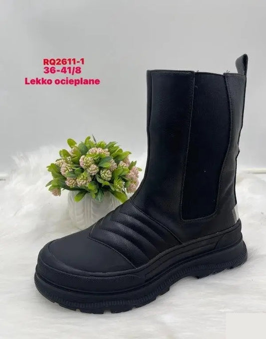Botki na płaskim- LEKKO OCIEPLANE (36-41, 8par) RQ2611-1 BLACK