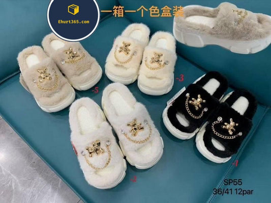 Kapcie Damskie SP55 (36-41,12p) Black White Beige