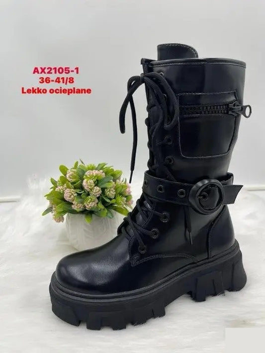 Botki na płaskim- LEKKO OCIEPLANE (36-41, 8par) AX2105-1 BLACK
