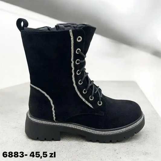 Botki na płaskim damskie 6883 BLACK
