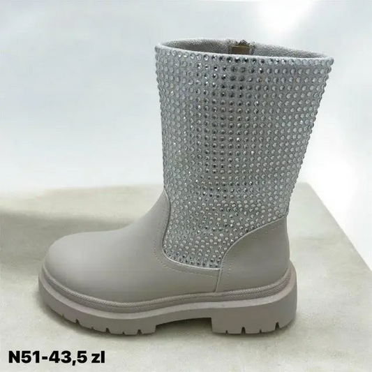 Botki na płaskim damskie N51 BEIGE
