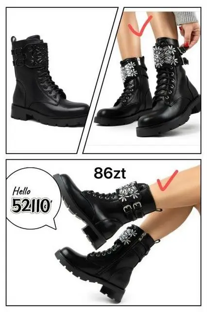Botki na płaskim (36-41, 12par) 52210 BLACK