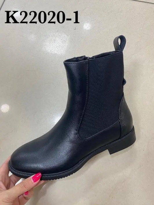 Botki na płaskim damskie (36-41, 12par) K22020-1 BLACK