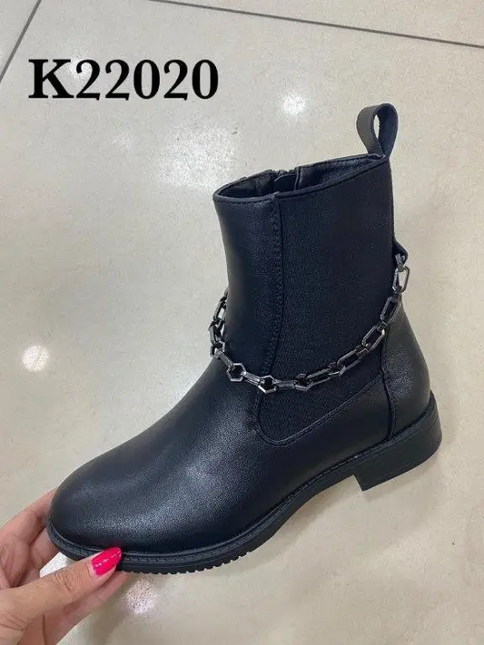 Botki na płaskim damskie (36-41, 12par) K22020 BLACK