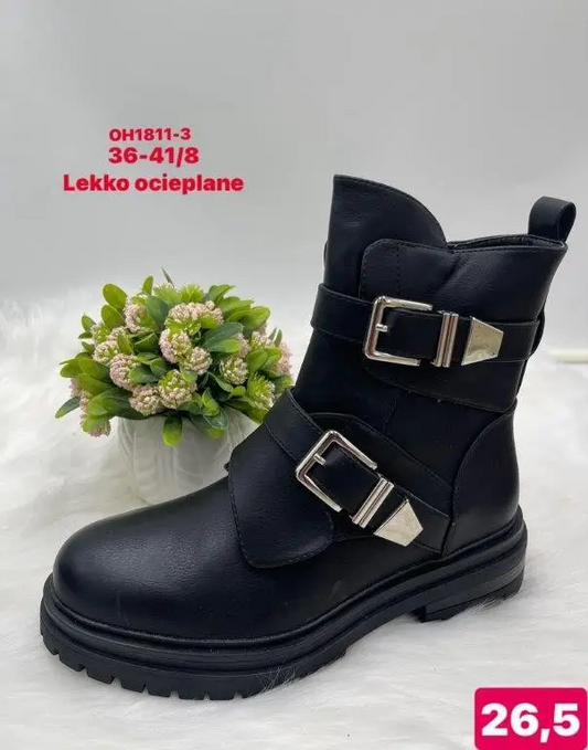 Botki na płaskim- LEKKO OCIEPLANE (36-41, 8par) OH1811-3 BLACK